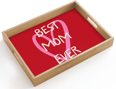 Dienblad hout 40x30 cm - Schootdienblad - Moeder - Quote - Hartje - Rood - Borrelplank rechthoek - Plateau dienbladen