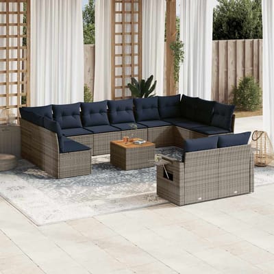 vidaXL - 13-delige - tuinbankset - met - kussens, - grijs - polyrotan