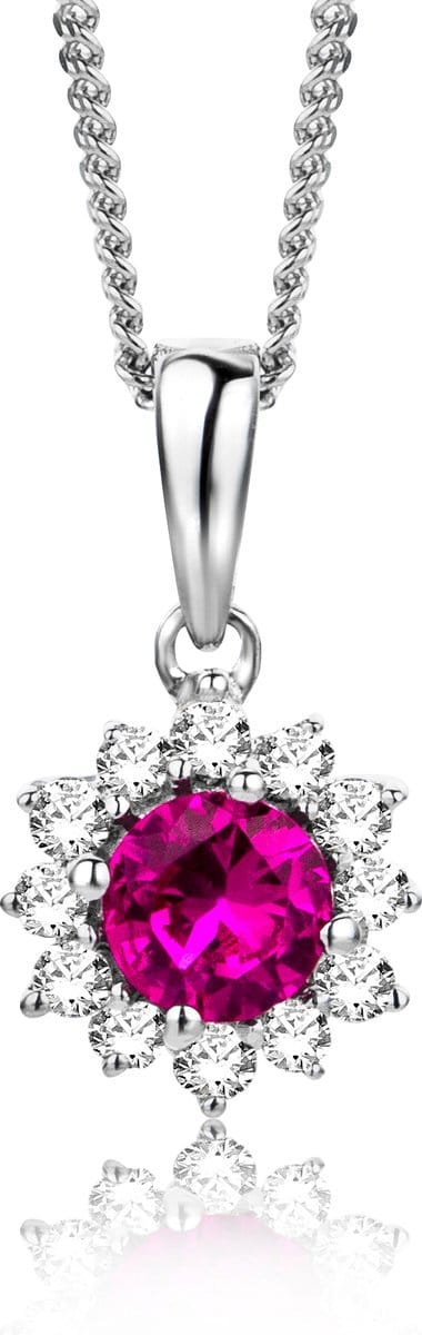Miore Pure Collier Ketting Dames - 9 Karaat - Zilverkleurig - Met Diamanten en Robijn - 45 cm