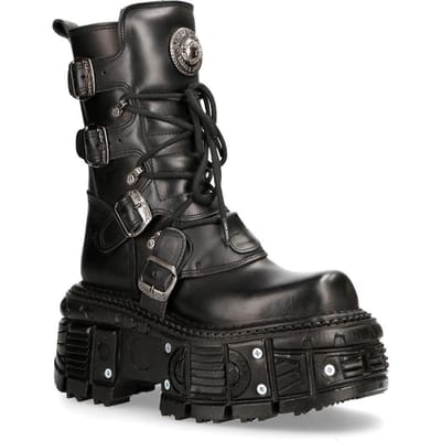 New Rock unisex zwart lederen gevechtsplatformlaarzen - TANK373-S1