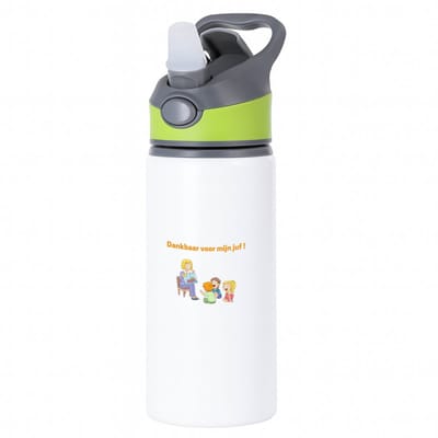 Hacebo® - dankbaar voor mijn juf waterfles met rietje groen - Juf - leraressen - verjaardag - cadeautje voor juf - juf artikelen - kado - geschenk - gift - verjaardagscadeau - juffendag - water fles - 650ML