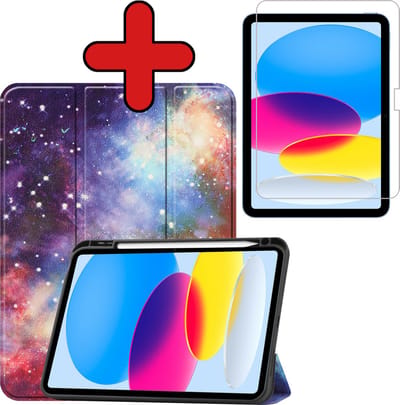 Hoesje - Geschikt voor Apple iPad A16/A18 (2022/2025/2026) - 10.9 & 11 inch (10e, 11e & 12e generatie) - Met Screenprotector - Trifold Bookcase Hoes - Hard Cover Case - Met Uitsparing Geschikt voor Apple Pencil - Hardcover Book - Tablethoes - Galaxy