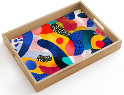 Dienblad hout 40x30 cm - Schootdienblad - Vormen - Abstract - Stippels - Blauw - Borrelplank rechthoek - Plateau dienbladen