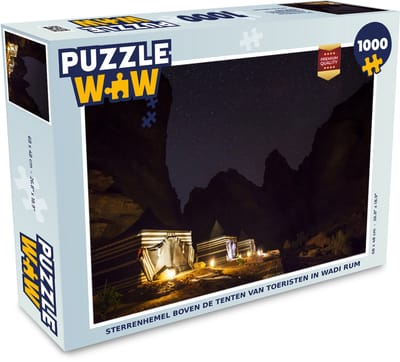 Puzzel Sterrenhemel boven de tenten van toeristen in Wadi Rum - Legpuzzel - Puzzel 1000 stukjes volwassenen