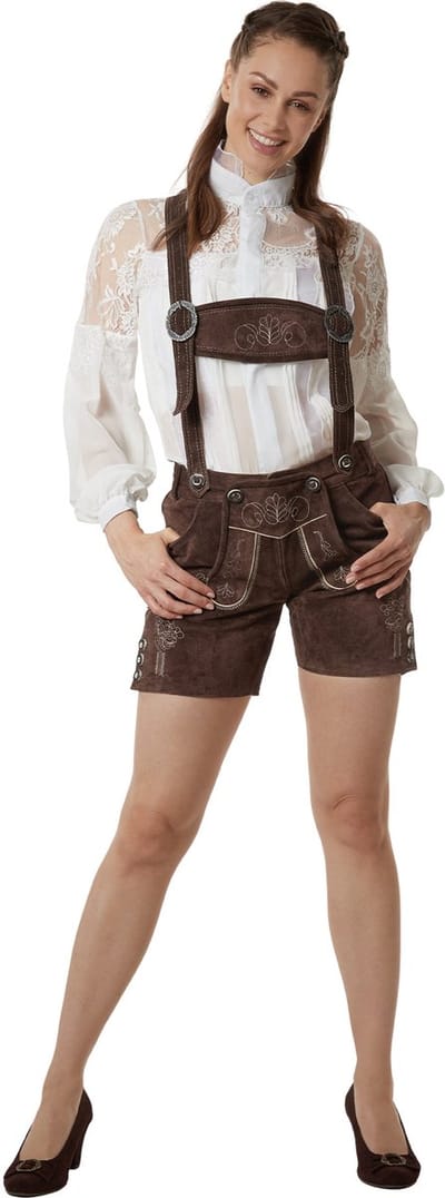 dressforfun Dames Lederhosen Jessie - Echt Leer - Oktoberfest Kleding Vrouw - Vrouwenkostuum - 34 - Verkleedkleding - Duitse Klederdracht - Carnavalskleding - Traditionele Leren Broek - Klederdrachtbroek