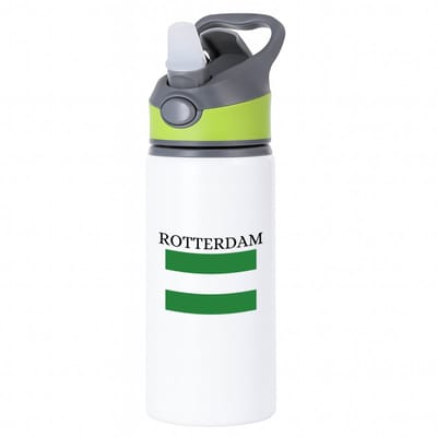 Hacebo® - Rotterdam waterfles met rietje groen - Rotterdam - toeristen Rotterdammers - groen wit groen vlag - cadeautje - kado - Erasmusbrug - Zuid Holland - water fles - 650ML