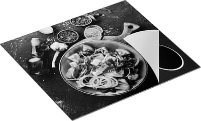 Chefcare Inductie Beschermer Salade met Groentes - Zwart Wit - 60x50 cm - Afdekplaat Inductie - Kookplaat Beschermer - Inductie Mat