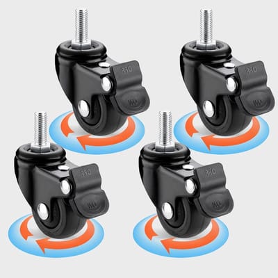 Meubilair Wielen - Zwenkwielen met rem - Meubels Verplaatsen - Stille Rubberen Loop - M8 Schroefdraad - Zwart