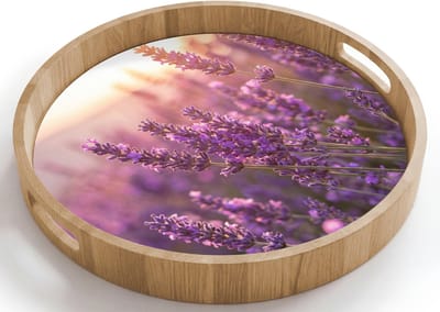 Dienblad rond 40x40 cm - Schootdienblad hout - Lavendel - Paars - Zonlicht - Borrelplank rechthoek - Plateau houten dienbladen