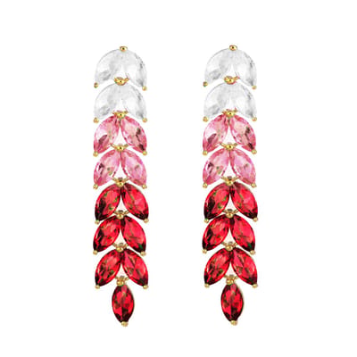 Strass Leaf Oorhangers - Rood | 6,5 x 1,9 cm | Zirkonia / Bijoux | Fashion Favorite