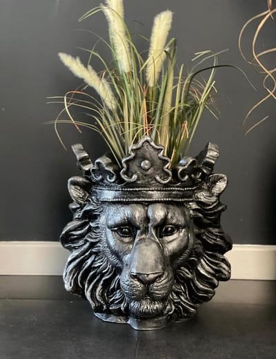 Bloempot Leeuw Zilver voor Binnen en Buiten - Plantenbak - Vaas - 43 cm