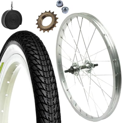 Achterwiel Fiets Compleet 20 Inch (20x1.75) met 16 Tand Tandwiel en Zwarte Band Inclusief Slang