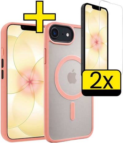 Hoesje - Met 2x Screenprotector - Geschikt voor Apple iPhone 17e - Magsafe Compatible - Sterk & Shockproof - Back Cover - Shock Proof Case - Telefoon Hoes - Telefoonhoesjes - Perzik