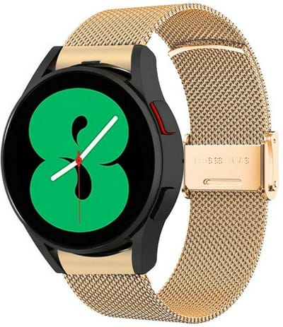 By Qubix - Milanese bandje met klemsluiting 20mm - Goud - Geschikt voor Samsung Galaxy Watch 7 (40 & 44mm) - Galaxy Watch FE - Galaxy Watch 6 - Galaxy Watch 6 Pro - Galaxy Watch 5 - 5 Pro - Galaxy Watch 4 - 4 Classic