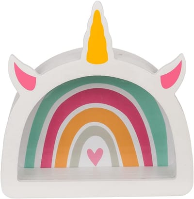 Houten Spaarpot Eenhoorn met Roze Regenboog - Spaarpot voor Kinderen
