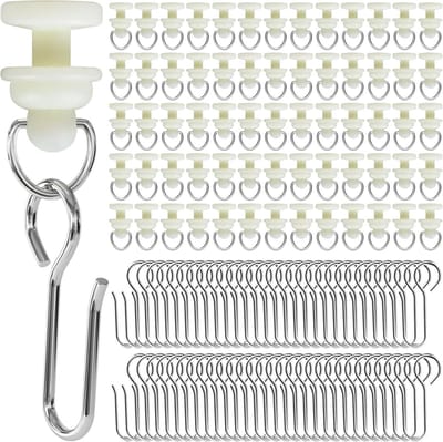 Set van 240 gordijnrailhaken, set van 120 gordijnrailglijders met 120 metalen haken, rolgeleiders voor gordijnroedes, voor deuren en ramen, douchegordijnen