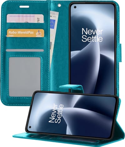 Hoesje - Geschikt voor OnePlus Nord 2T - Luxe Bookcase - Walletcase Hoes - Portemonnee - Cover - Telefoonhoes - Turquoise