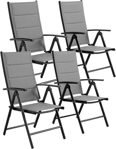 LIFERUN Tuinstoel, hoge rugleuning, inklapbaar, 4-delige set, aluminium balkonstoel, tot 120 kg, met gewatteerde rugleuning en zitting, 7-voudig verstelbaar, outdoor eetkamerstoel, armleuningen