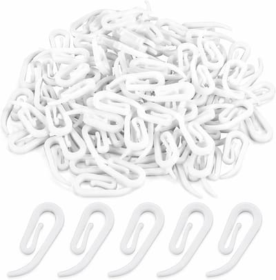 Haken - Plastic Witte Haken 100 Stuks - Formaat 2.8x1.2 cm - Gordijnhaken voor Ramen Deuren en Douchegordijn - Past op de Meeste Gordijnen - Wit - 100 Stuks
