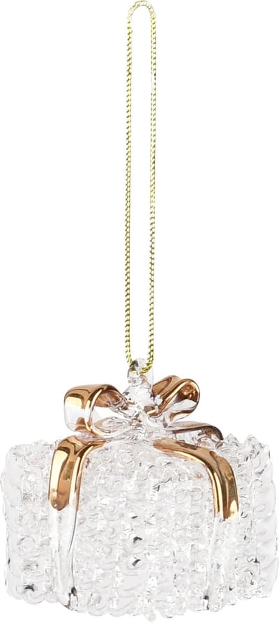 Dekoratief | Hanger cadeautje, goud/transparant, glas, 4x4x5cm | A235444