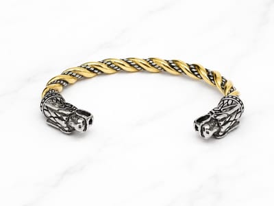 Mei's - Viking Oath Ring - armband heren - draak - RVS zilver/goud - polsmaat 17-21 cm