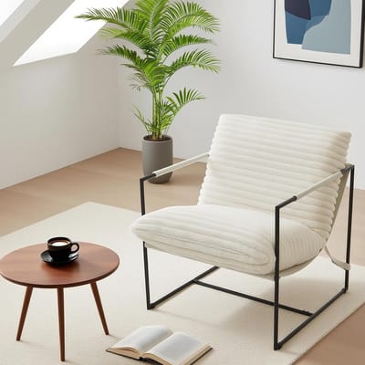 Comfortabele Relaxfauteuil - Moderne Loungestoel met Metalen Frame - Ergonomische Luie Stoel - Corduroy Beige - 87 x 78 x 93 cm