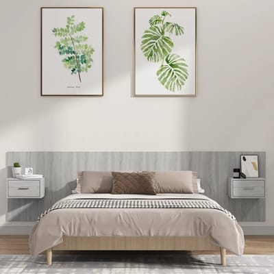 vidaXL - Hoofdbord - met - kastjes - bewerkt - hout - grijs - sonoma - eikenkleurig