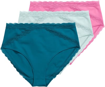 Ulla Popken - Dames - Midi-slips set van 3 kanten tailleband - Felpetrol - Maat 46+