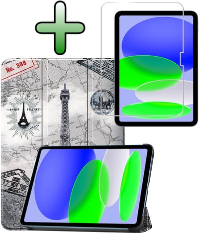 Hoesje Geschikt voor Apple iPad A16/A18 (2025/2026) - 11 inch (11e & 12e generatie) - Met Screenprotector - Trifold Bookcase - Hard Cover - Hardcover Book Case - Tablet Hoes - Eiffeltoren