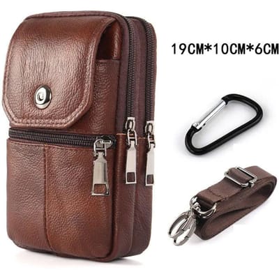 Heren leren telefoontas Multifunctionele koerierstas Outdoor werkriem Telefoonhoesje Waterdicht 19cm*6cm*10cm bruin