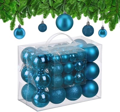 kerstballen set van 50 - Ø 3, 4 en 6 cm - plastic - onbreekbaar - turquoise