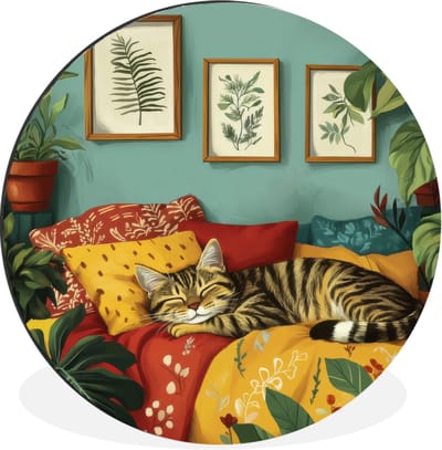 WallCircle - Wandcirkel - Muurcirkel - Kat - Planten - Groen - Aluminium - Dibond - 30x30 cm - Binnen en Buiten