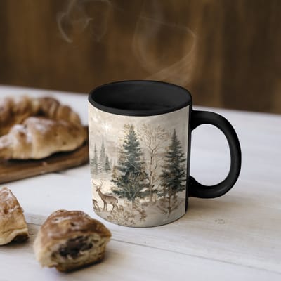 Magische Mok - Foto op Warmte Mokken - Koffiemok - Bos - Herten - Winter - Sneeuw - Magic Mok - Beker - 350 ML - Theemok
