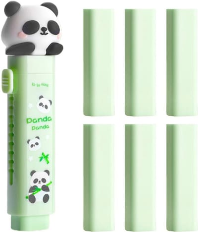 Gum panda stijl - groen - 6 navulgummen - schattig ontwerp - ideaal voor schrijven en tekenen - ShopVlot