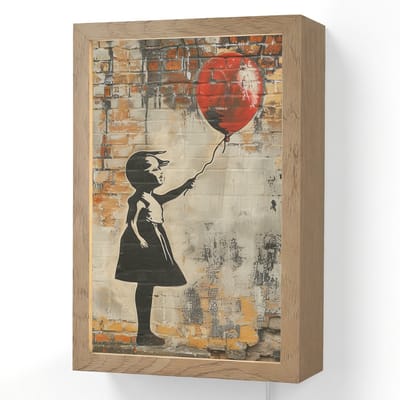 Wandlamp 20x30 cm - Oplaadbaar - Graffiti - Banksy Style - Meisje met ballon - Wandlampen binnen woonkamer - Slaapkamer lamp met kabel - Decoratieve nachtlamp - Vloerlamp snoer