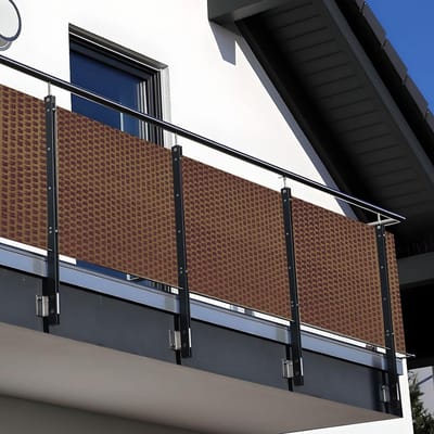 NYVI Polyrattan Balkon Privacy Scherm Privafence 90x300 cm Honing - Balkonbekleding met metalen ogen - UV-bestendig, Weerbestendig, 100% Ondoorzichtig - Balkonomheining 0.9x3 m