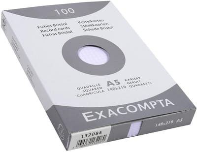 Exacompta 10x etui 100 steekkaarten bristol geruit 5x5 niet geperforeerd 148x210mm - Wit - 13208E