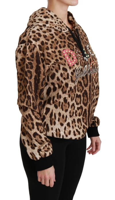 Dolce & Gabbana Vrouwen Trui met Bruine Kap en Studded Ayers Leopard