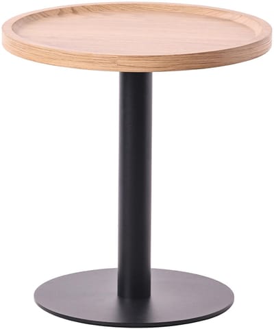 CLP Aspen bijzettafel - rond - salontafel - houten blad - mat zwart metalen onderstel - natura