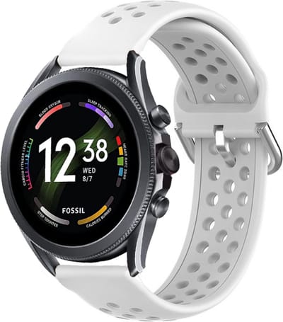 Strap-it Siliconen bandje met gaatjes - geschikt voor Fossil Gen 6 44mm / Gen 5e 44mm / Gen 5 - wit