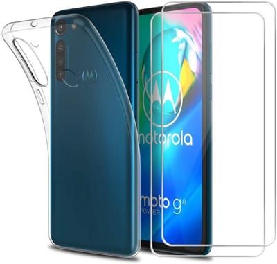 Hoesje geschikt voor Moto G8 Power transparant hoesje - siliconen backcover met 2 pack glass