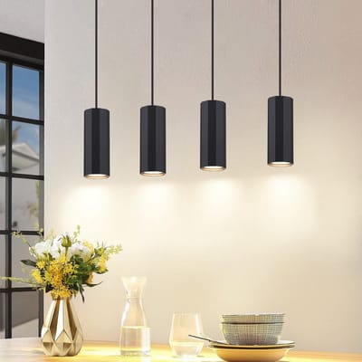 NETTLIFE Hanglamp - GU10 - zwart - 4-Lichts - moderne rechthoekig hanglamp - metaal eetkamerlamp voor keuken | slaapkamer-excl. lichtbron