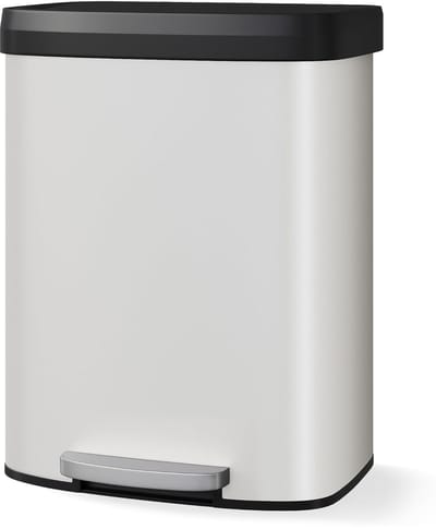 Pedaalvuilnisbak 60 Liter Metaal - Keukenelement Afvalemmer met Zachtsluitend Deksel, Handvat en Anti-Vingerafdruk Coating, Wit