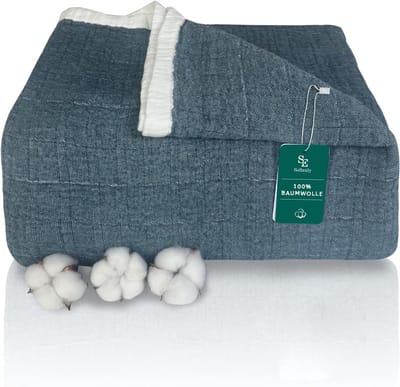 Katoenen Deken - Muslin Sprei - Comfortabel Ontspannen - 4-Laags Ademend - 150 x 200 cm - Blauw