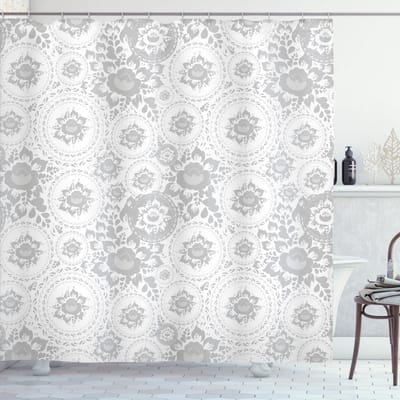 ABAKUHAUS Floraal Douchgordijn – 175x240 cm – Wit, 100% Polyester