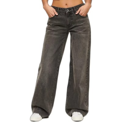 Superdry Jeans met Wijde Pijpen van Biologisch Katoen Grijs Grootte: 32/30