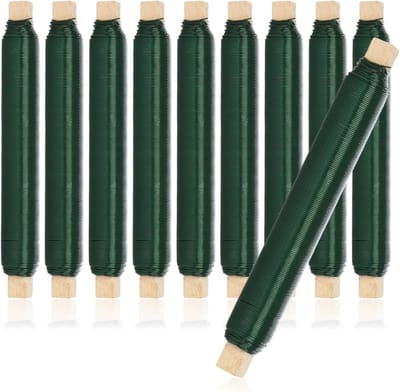 Bloemenwikkeldraadset 10x Groen - Binddraad op Houten Stokje, 0,65 mm, 1000 g