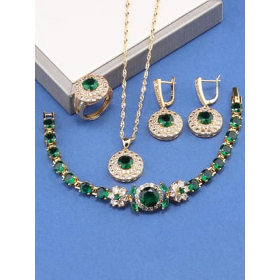 Brazilië Verguld Luxe Zirkonia Sieraden Italië Bedel Armband Ketting En Oorbellen Trouwring Voor Vrouwen Cadeau Bruids Sets resizable gray