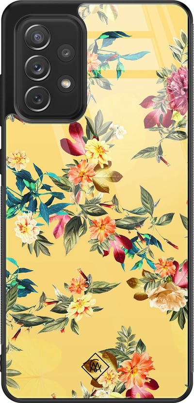 Casimoda® hoesje - Geschikt voor Samsung Galaxy A52 5G - Bloemen geel flowers - Luxe Hard Case Zwart - Backcover telefoonhoesje - Geel