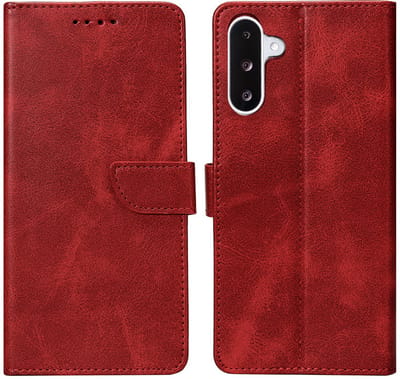 Rixus Bookcase For Samsung Galaxy A26, A17 Dark Red